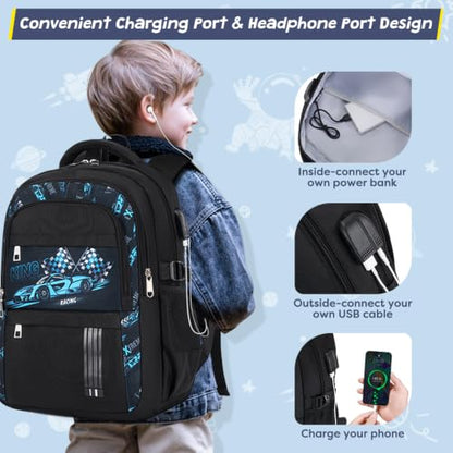 ACESAK Boys Backpack - 3PCS Cool Luminous Backpack for Boys School Backpacks for Kids Kindergarten Elementary Preschool Middle School Bags with Lunch Box Pencil Case Set (Blue Car) - color: Blue Car