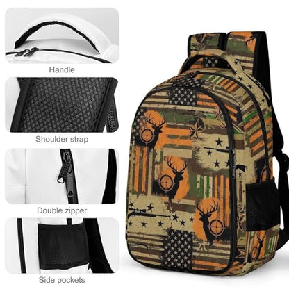 Carry On Anti Theft Laptop Backpack Fall Camouflage Camo American Flag Hunting Deer, Large Sturdy Travel Bag with Multi Compartments for Business Weekender Hiking - color: Pattern (348)