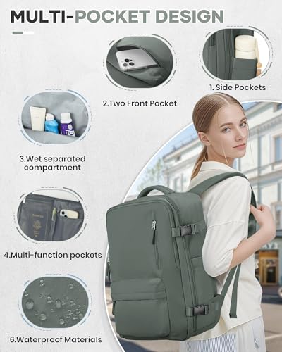 VECAVE Travel Backpack,Carry On Backpack for Women,Airline Flight Approved Waterproof 14 Inch Laptop Backpack with Shoe Compartment Casual Daypack Backpacks DarkGreen. - color: A-darkgreen-6, size: Small