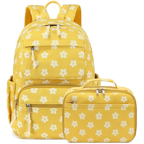 Bluboon Backpack for Girls Kids Preschool Backpack with Lunch Box Kindergarten Bookbag Toddler School Bags Set - color: Yellow Floral 95