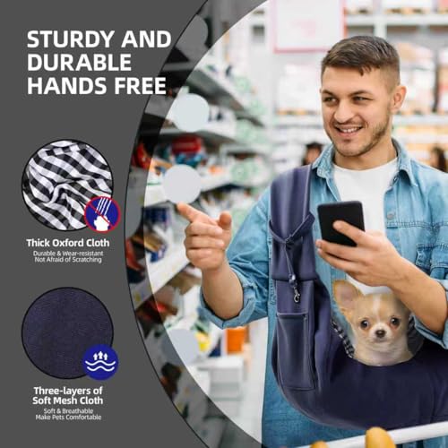 Dog Carrier Sling - Reversible Puppy Carrier Purse with Storage Pocket, Hand-Free Dog Sling Carrier for Carry Small Dogs and Cats, Travel Safety Harness, Dog and Cat Harness (Dark Blue) - color: Dark Blue
