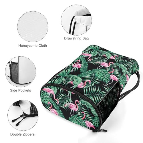 Tropical Flamingos Drawstring Backpack Gym Bag With Shoe Compartment String Bag Sport Beach Swimming Sackpack For Women Men - color: Tropical Flamingos
