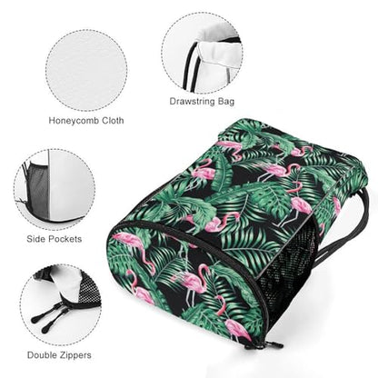 Tropical Flamingos Drawstring Backpack Gym Bag With Shoe Compartment String Bag Sport Beach Swimming Sackpack For Women Men - color: Tropical Flamingos