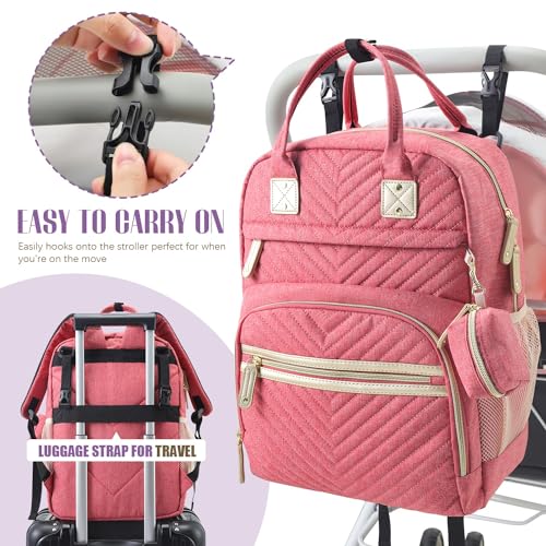 Tuwubi Diaper Bag Backpack, Baby Essentials Travel Tote Bag, Multi function Waterproof Backpacks, Travel Essentials with Stroller Straps & Pacifier Case - Pink - color: Pink, size: Medium