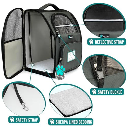 PetAmi Dog Backpack Carrier for Small Large Cat, Pet, Puppy, Ventilated Pet Hiking Backpack Travel Bag, Airline Approved Cat Backpack Carrier, Camping Biking Dog Bag Up to 18lbs Pet, Dark Grey - color: Dark Gray