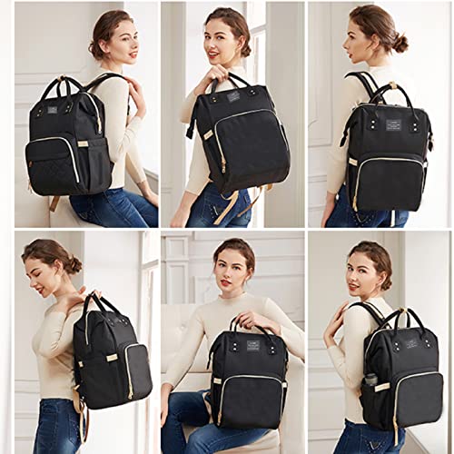 ANWTOTU Baby Diaper Bags with Changing Station,Waterproof Diaper Bag Backpack for Moms Dads with USB Charging Port,Large Capacity Multifunctional Baby Essentials(Black) - color: Black