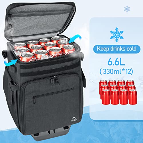 MATEIN Rolling Tackle Box with Cooler, Large Fishing Bag with Wheels for 5 Trays(Trays Not Included), Saltwater Resistant Tackle Backpack with Rod Holders for Storage Gear Pole Lures