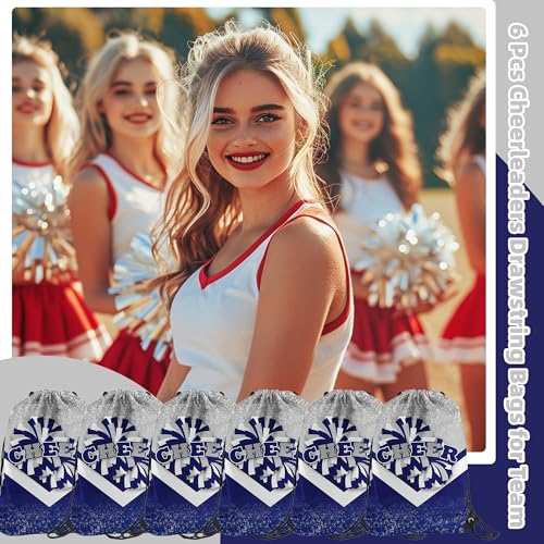 6 Pcs Cheer Drawstring Backpack Cheerleading Drawstring Gym Bags Cheerleader Gifts for Cheerleaders (Silver&Blue)