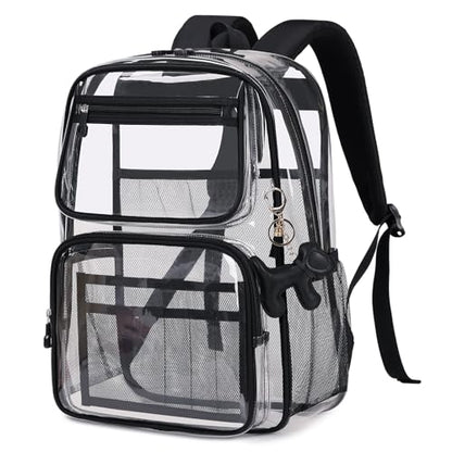 MOONBABY Clear Backpack for School Girls, Heavy Duty TPU Transparent Backpack Stadium Events Approved, Clear Bookbag - color: Black