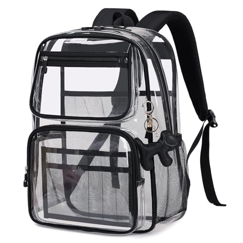 MOONBABY Clear Backpack for School Girls, Heavy Duty TPU Transparent Backpack Stadium Events Approved, Clear Bookbag - color: Black