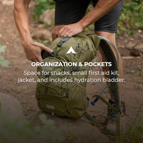 Teton Oasis/Trailrunner Hydration Backpack – Lightweight Water Pack with 2L/3L Bladder for Hiking, Running, Cycling, Biking 18L/22L Sizes – Sewn-in Rain Cover – Fits Men and Women - color: Olive, size: 18 Liters