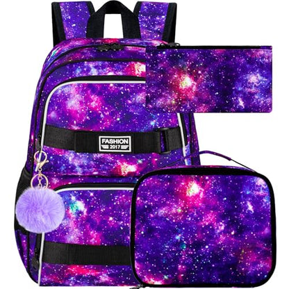 UFNDC Backpack for Girls, 17.5" Water Resistant Cat Galaxy Tie-Dye School Backpacks, Teens Bookbag for Women College Middle - color: Girls Backpack Galaxy Purple