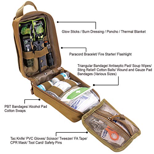 EVERLIT 250 Pieces Survival First Aid Kit IFAK EMT Molle Pouch Survival Kit Outdoor Gear Emergency Kits Trauma Bag for Camping Boat Hunting Hiking Home Car Earthquake and Adventures - color: Tan