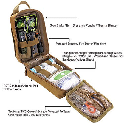 EVERLIT 250 Pieces Survival First Aid Kit IFAK EMT Molle Pouch Survival Kit Outdoor Gear Emergency Kits Trauma Bag for Camping Boat Hunting Hiking Home Car Earthquake and Adventures - color: Tan