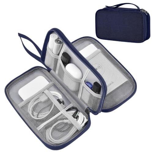 ZINMARK Portable Cable Organizer Case,Travel Pouch with Double-Layer Storage for Cables,Chargers,Earbuds & Phone,Dark Blue - color: Dark Blue