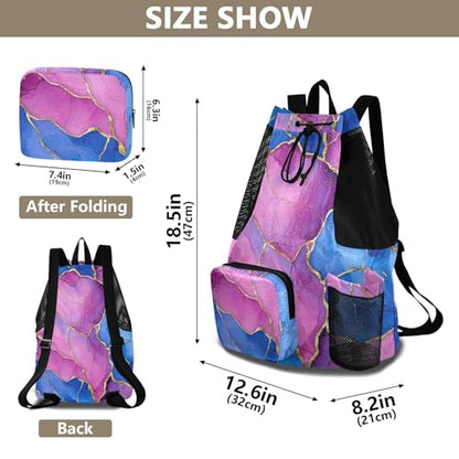 Mens Drawstring Bags Camp Bag With Water Bottle Pocket Cinch Sack Waterproof Marble Royal Blue Hot Pink - color: Color 10