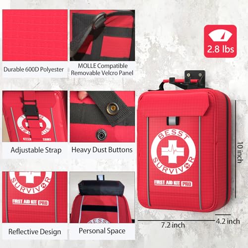 Professional Trauma First Aid Kit - Military-Grade Labelled Compartments & MOLLE System for Workplace, Outdoor, Car, Boat, Hurricane Emergencies 265 Piece Emergency Necessities Kits - size: Large