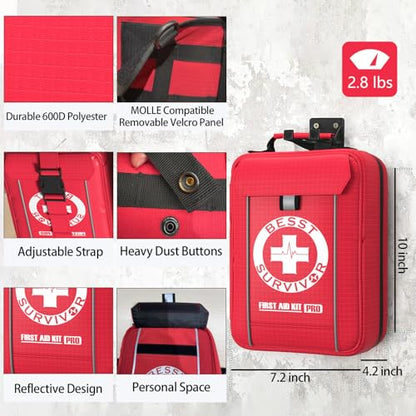 Professional Trauma First Aid Kit - Military-Grade Labelled Compartments & MOLLE System for Workplace, Outdoor, Car, Boat, Hurricane Emergencies 265 Piece Emergency Necessities Kits - size: Large