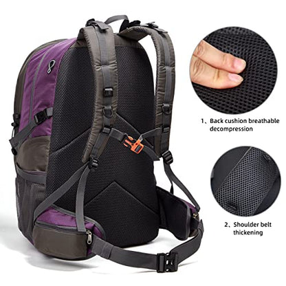 SPEEDPARK Hiking Backpack 40L Waterproof Hiking Daypack with Rain Cover, Outdoor Trekking Travel Backpacks for Men Women - color: Purple
