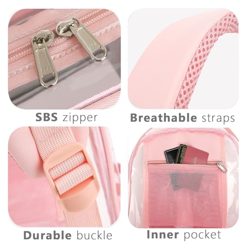 Clear Backpack for Girls Boys Women Men, Heavy Duty Transparent PVC Bookbag for School College Work See Through Backpack,Pink - color: Pink