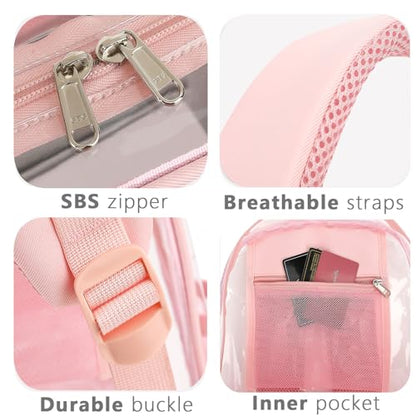 Clear Backpack for Girls Boys Women Men, Heavy Duty Transparent PVC Bookbag for School College Work See Through Backpack,Pink - color: Pink