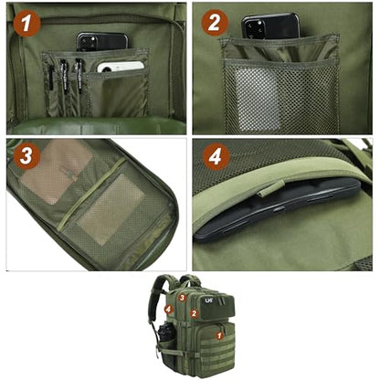 LHI Military Tactical Backpack for Men and Women 45L Army 3 Days Assault Pack Bag Large Rucksack with Molle System - Green - color: 3.2 Green