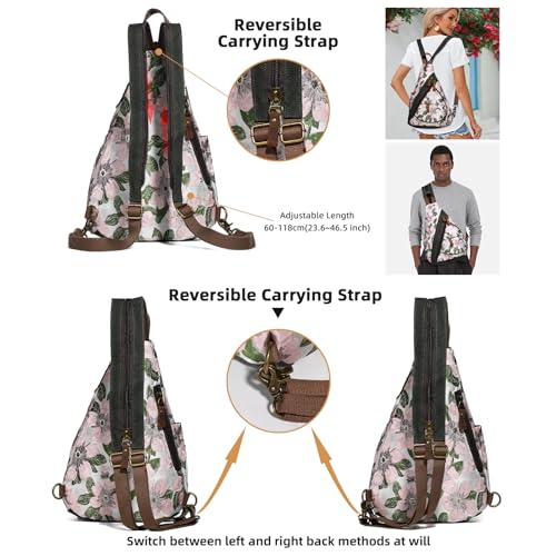 KL928 Canvas Sling Bag - Small Crossbody Backpack Shoulder Casual Daypack Rucksack for Men Women(Embroidery Pink) - color: Canvas-embroidery Pink