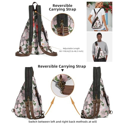 KL928 Canvas Sling Bag - Small Crossbody Backpack Shoulder Casual Daypack Rucksack for Men Women(Embroidery Pink) - color: Canvas-embroidery Pink