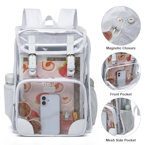 Fuyicat Clear Backpack Heavy Duty PVC Transparent Girls Kids School Backpacks Stadium Approved See Through College Bookbag for Women (White) - color: White
