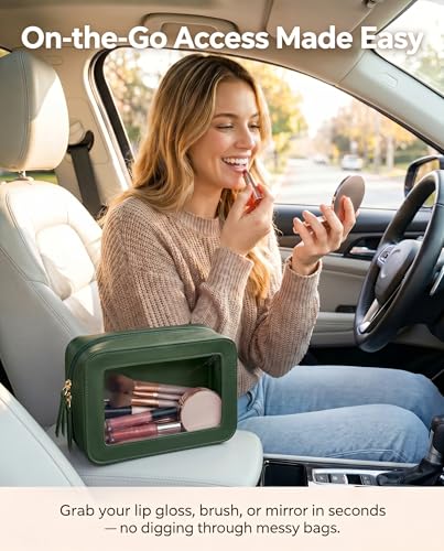 LETGO Clear Makeup Bags, TSA Approved Toiletry Bag with Zipper, Clear Makeup Organizer Fit Carry-on Travel Essentials,Clear Cosmetic Bags for Women Men (C-Green) - color: C-Green