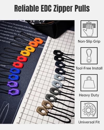 Y-SHP MATRIX Zipper Pulls 6-Pack TPU Polyester Replacement EDC Wolf Gray - color: Wolf Gray