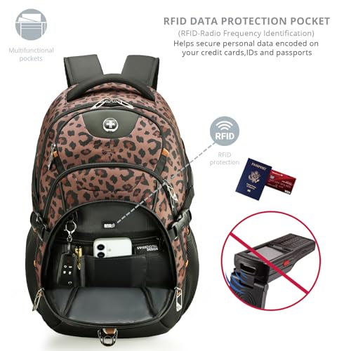 Swissdigital Laptop Backpack with USB Charging Port, Travel Backpack Fits 15.6 inches Computer, 31L Backpack for Men and Women, Brown Leopard | SD803-103 - color: Brown Leopard