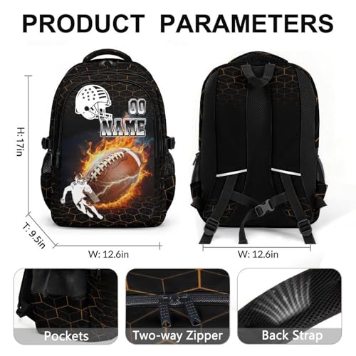 Mercuryelf Custom Kids Backpack for Football Player - Personalized Boys Backpack for Kindergarten Elementary Primary, Durable Lightweight School Bag for Practice - color: Brown