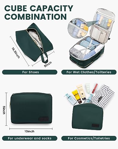 LOVEVOOK 40L Travel Backpack for Women & Men, Airline Approved Carry On Luggage with 3 Packing Cubes, TSA Overnight Bags, Waterproof Personal Item Bag, Weekender Essentials Backpacks fits 17" Laptop - color: Dark Green-beige-black, size: 17.3 Inch-40L-4Pc