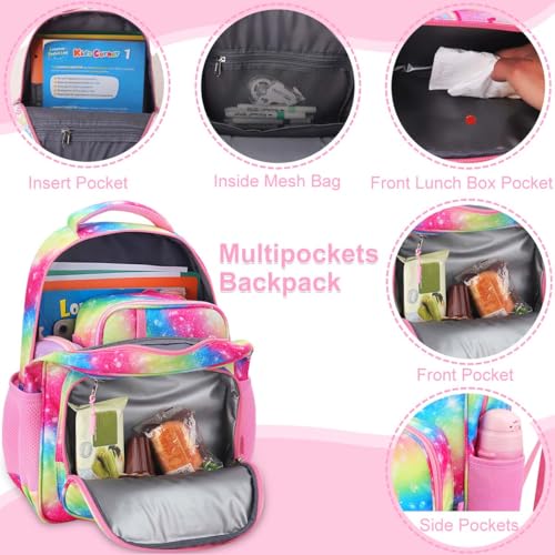 RHCPFOVR Kids Backpack for Girls - Girls Backpack 3-8 Ages Unicorn for Kids 15 Inch School Bookbag for Kindergarten Elementary School Bookbag for Girl 1st 2nd Grade - style: Rainbow Unicorn Flower