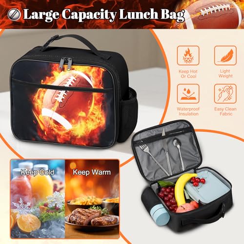 Boys American Football Backpack with Lunch Box, Kids Backpack Set for School, 17inch Bookbag with Pencil Case Coin Purse Red - color: Football