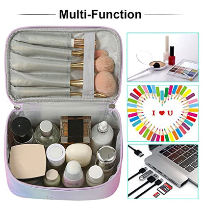 Meiyuuo Makeup Bag Large Cosmetic Bags for Women Girls Cute Travel Zipper Pouch Toiletry Organizer for Beauty Essentials Waterproof (Gradient Rainbow Pink) - color: RAINBOW PINK