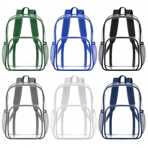 Amylove 6 Pcs Clear Backpack bulk for Stadium Events Heavy Duty PVC Transparent Bookbag for College Workplace Security (15 Inches,6 Dark Colors) - color: 6 Dark Colors, size: 15 Inches