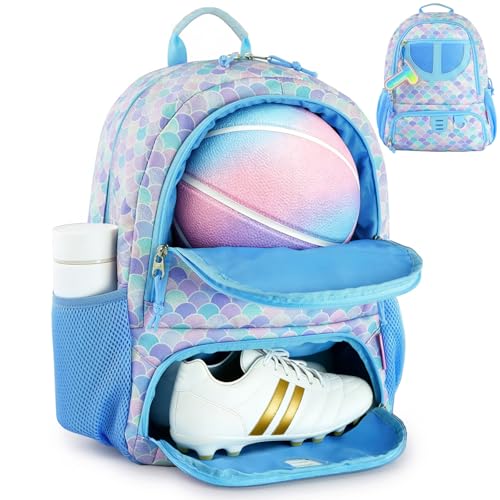 TRAILKICKER Basketball Bag Backpack for Women with Ball & Shoe Compartment, Lightweight Breathable Soccer Ball Backpack for Volleyball, Football, Sports, Travel, Gym - color: TK-8BLU-CLD-L, size: L