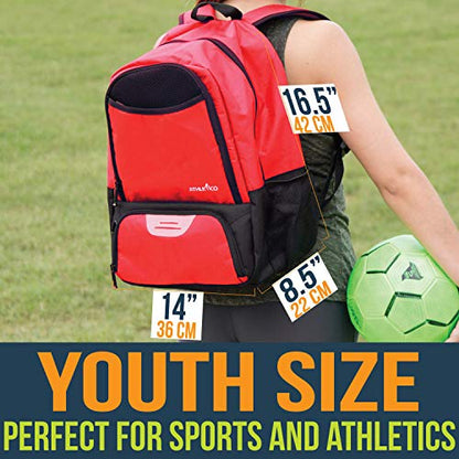 Athletico Youth Soccer Bag - Soccer Backpack & Bags for Basketball, Volleyball & Football | Includes Separate Cleat and Ball Compartment - color: Red