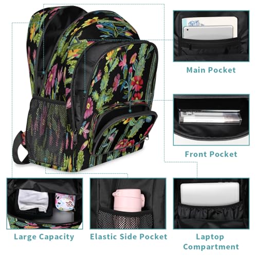 Embroidery Cactus Flower Large Backpack 18 Inch Laptop Tablet Backpacks - color: A9 Embroidery Cactus Flower