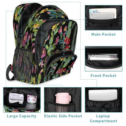 Embroidery Cactus Flower Large Backpack 18 Inch Laptop Tablet Backpacks - color: A9 Embroidery Cactus Flower