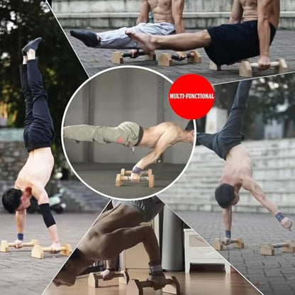 Push-up Stand, 2 PCS Wood Pushup Bars Non-Slip Base Exercise Home Workout Equipment, 25CM Wooden Parallettes Handle Stands Grip for Men Strength Training, Planks Calisthenics