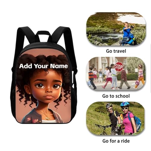 Afro Backpack School Kids Girls Name Custom Bookbags for Girls Black Book Bag for Kids Elementary/Kindergarten School Bag Personalized Back Pack - color: African Black Girl-23