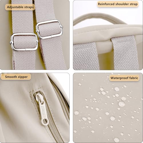 Mini Nylon Women Backpacks,Small Ladies backpacks Casual Lightweight Shopping Travel Daypack (Beige) - color: Beige