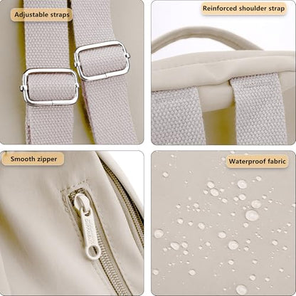 Mini Nylon Women Backpacks,Small Ladies backpacks Casual Lightweight Shopping Travel Daypack (Beige) - color: Beige