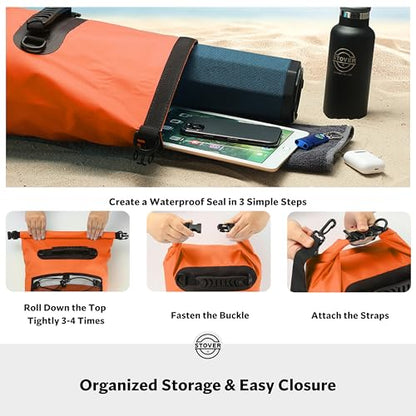 STOVER 5/10/25/30/40/55L Waterproof Dry Bag- Roll-Top Backpack w/Phone Case- Kayaking, Hiking, Camping, Boating- Men/Women - color: 25l Orange (With Phone Case), size: 25L