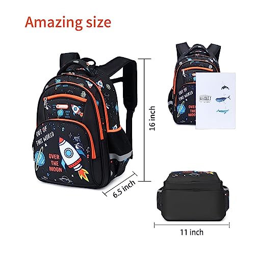 Cusangel Backpack for Boys Girls School Bookbags,Kindergarten Elementary Middle School Lightweight Waterproof Multifunctional Large Capacity for Backpack (16 inch Space Fun Prints) - color: Black Space 16in