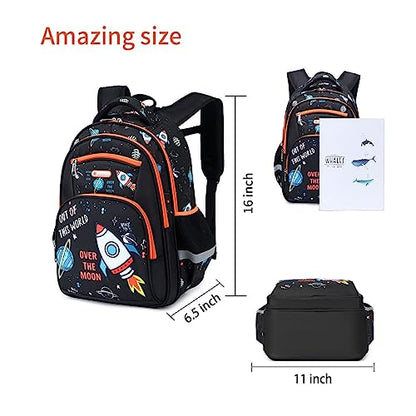 Cusangel Backpack for Boys Girls School Bookbags,Kindergarten Elementary Middle School Lightweight Waterproof Multifunctional Large Capacity for Backpack (16 inch Space Fun Prints) - color: Black Space 16in