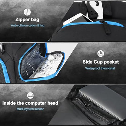 LARIPOP Basketball Backpack with Ball & Ventilated Shoe Compartment Insulated Pockets for Men Training - color: TR Blue